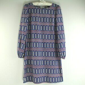 Jude Connally Red White Blue Geometrical Print Long Sleeve Casual Mini Dress S